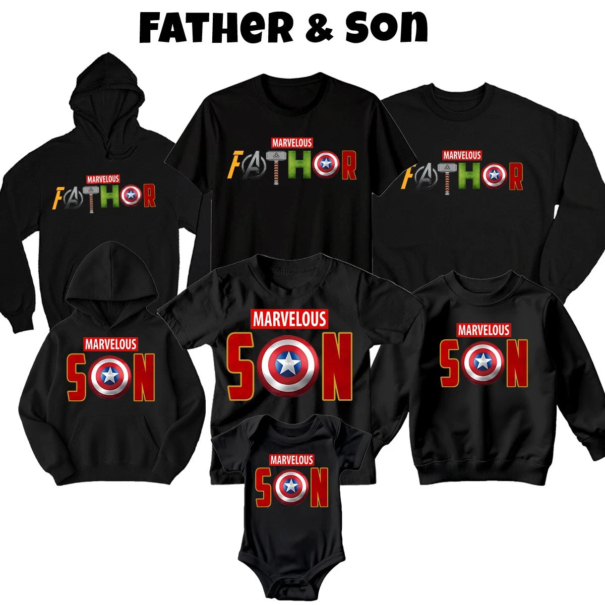 Father Son Matching Outfits Mens Boys T-Shirts Hoodie Sweatshirt Fathers Day Lot