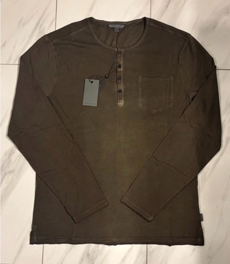 John Varvatos Men’s Henley Long Sleeve T-Shirt Dark Olive New