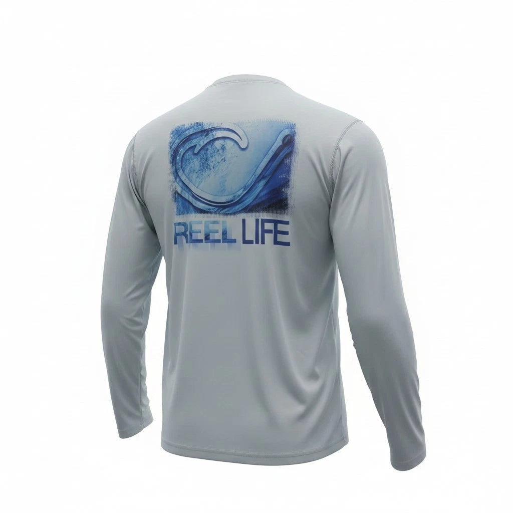 Long Sleeve Shirt Reel Life XL Mens Grey Excellent Fishing Performance Graphic