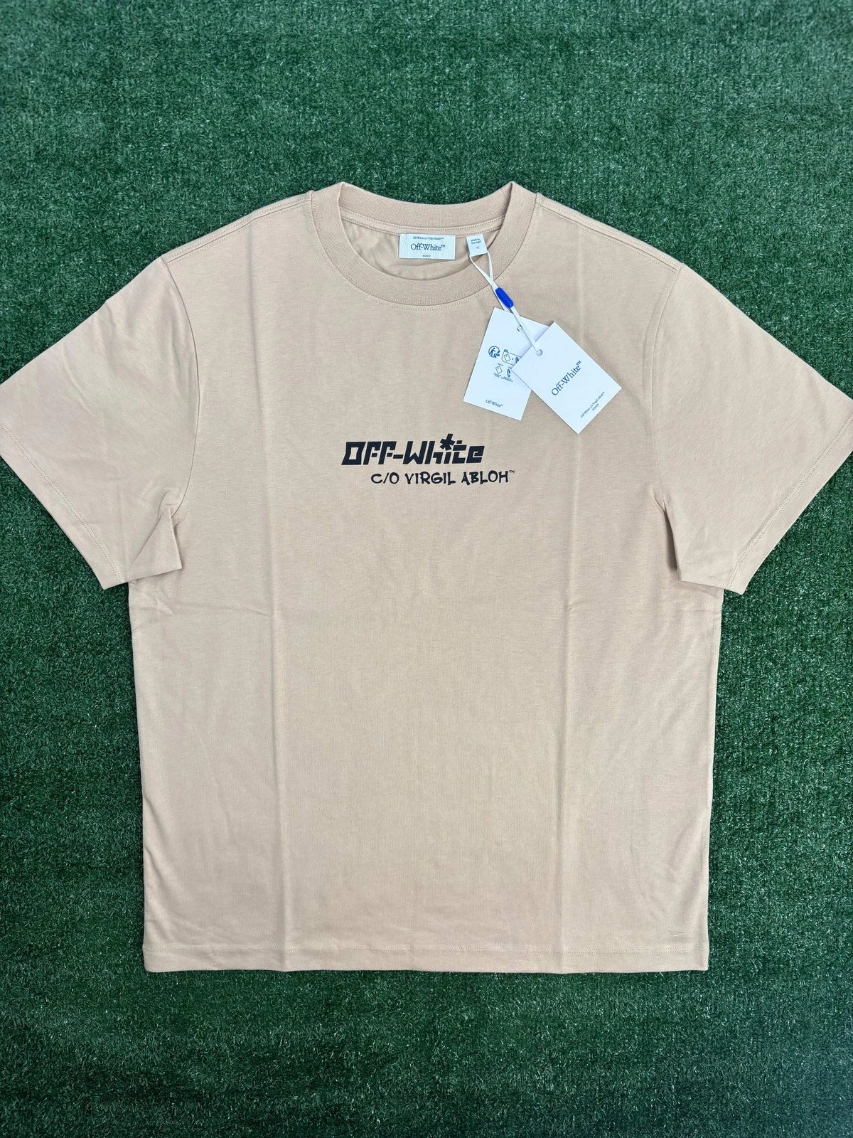 OFF-WHITE "Cryst Croco Logo" Slim Fit Beige T-Shirt Size Large