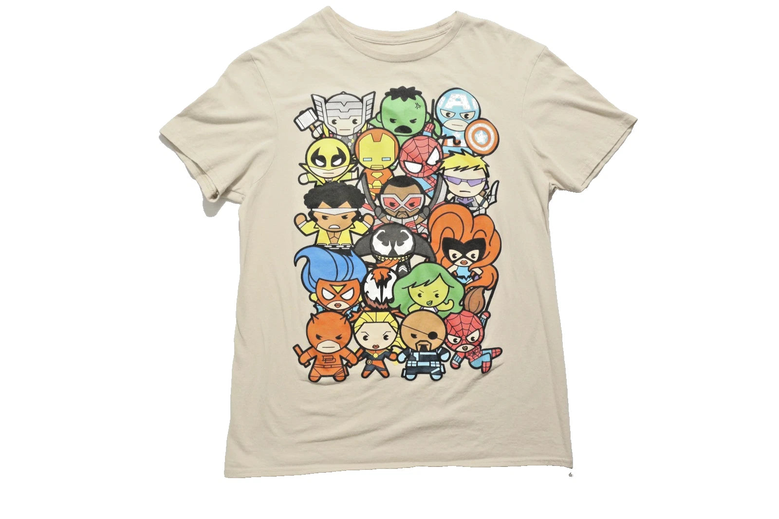 Marvel Universe Chibi Kawaii Characters Graphic T-Shirt Mens Size Medium Tan