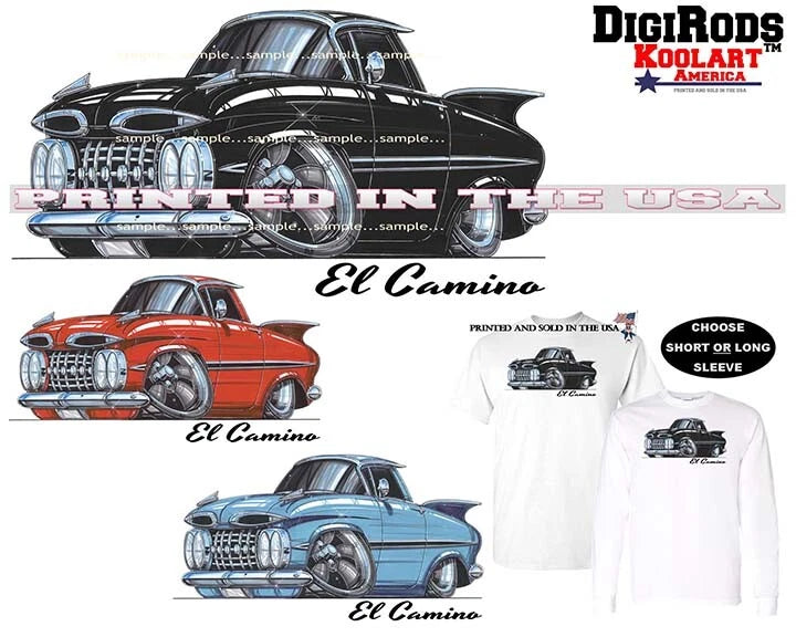 Chevrolet Chevy Vintage El Camino 1959 DigiRods Koolart Cartoon Car Art T Shirt
