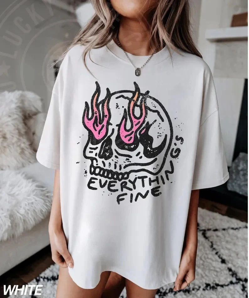 Everything is Fine Shirt, Retro Grunge Shirt, Sarcastic Shirt, Funny Skeleton