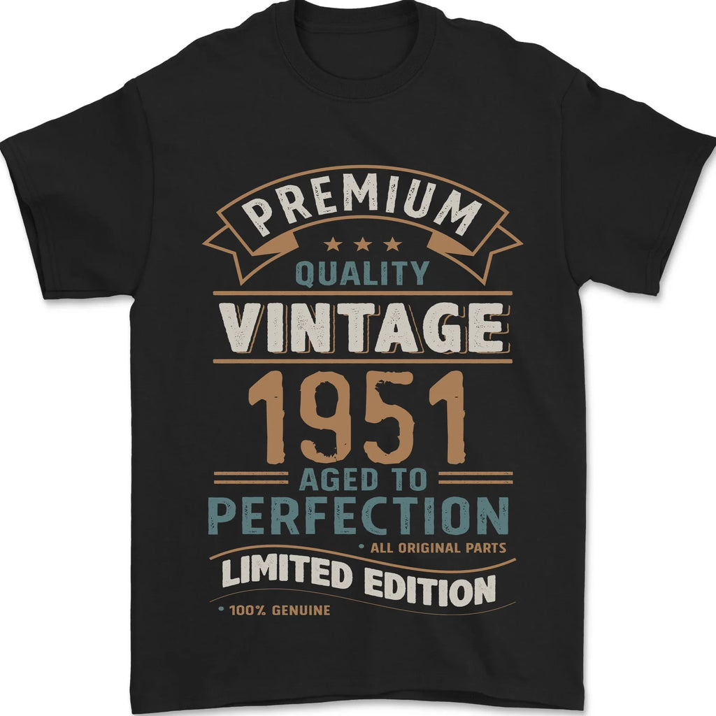 Premium Vintage 75th Birthday 1951 Mens T-Shirt 100% Cotton