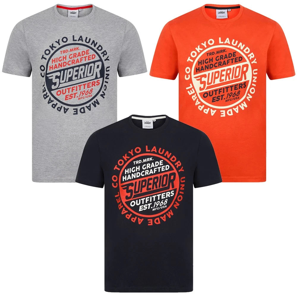 Tokyo Laundry Men's T-Shirt Cotton Retro Graphic Print Casual Crew Neck Tee Top