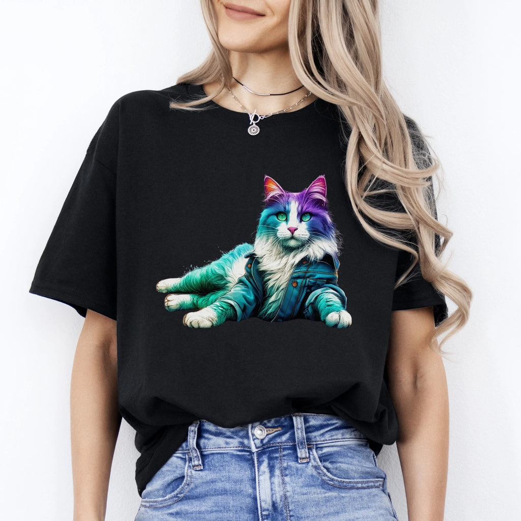 Laying Cat T-Shirt Cool Lazy cat Unisex tee Black Navy Dark Heather