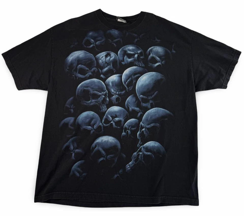 Vintage ODM Premium Goods Skull Graphic T-Shirt Black Gothic Horror Men's 2XL