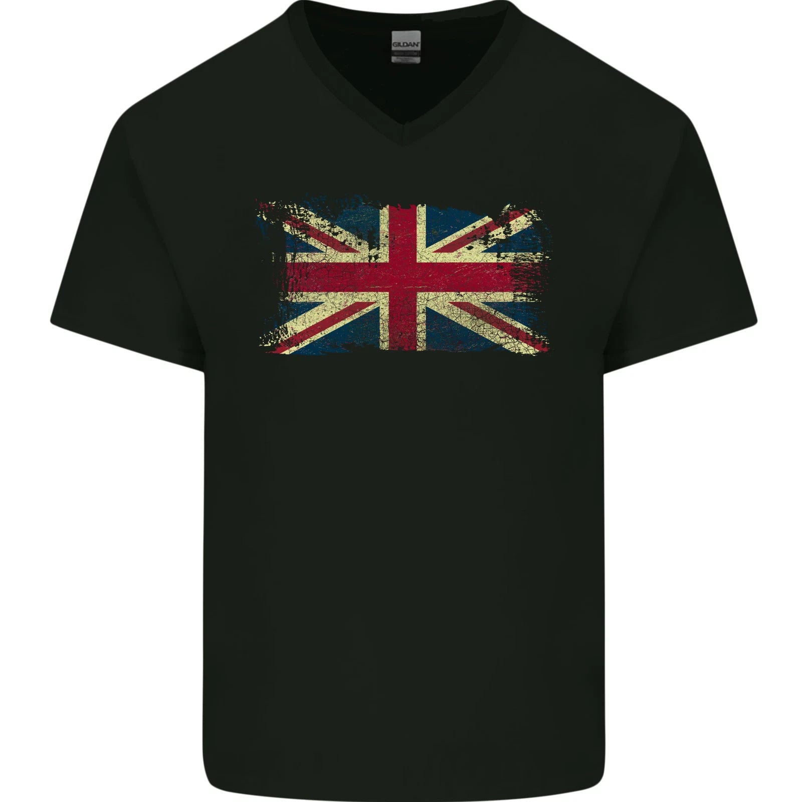 Distressed Great Britain Flag Union Jack UK Mens V-Neck Cotton T-Shirt