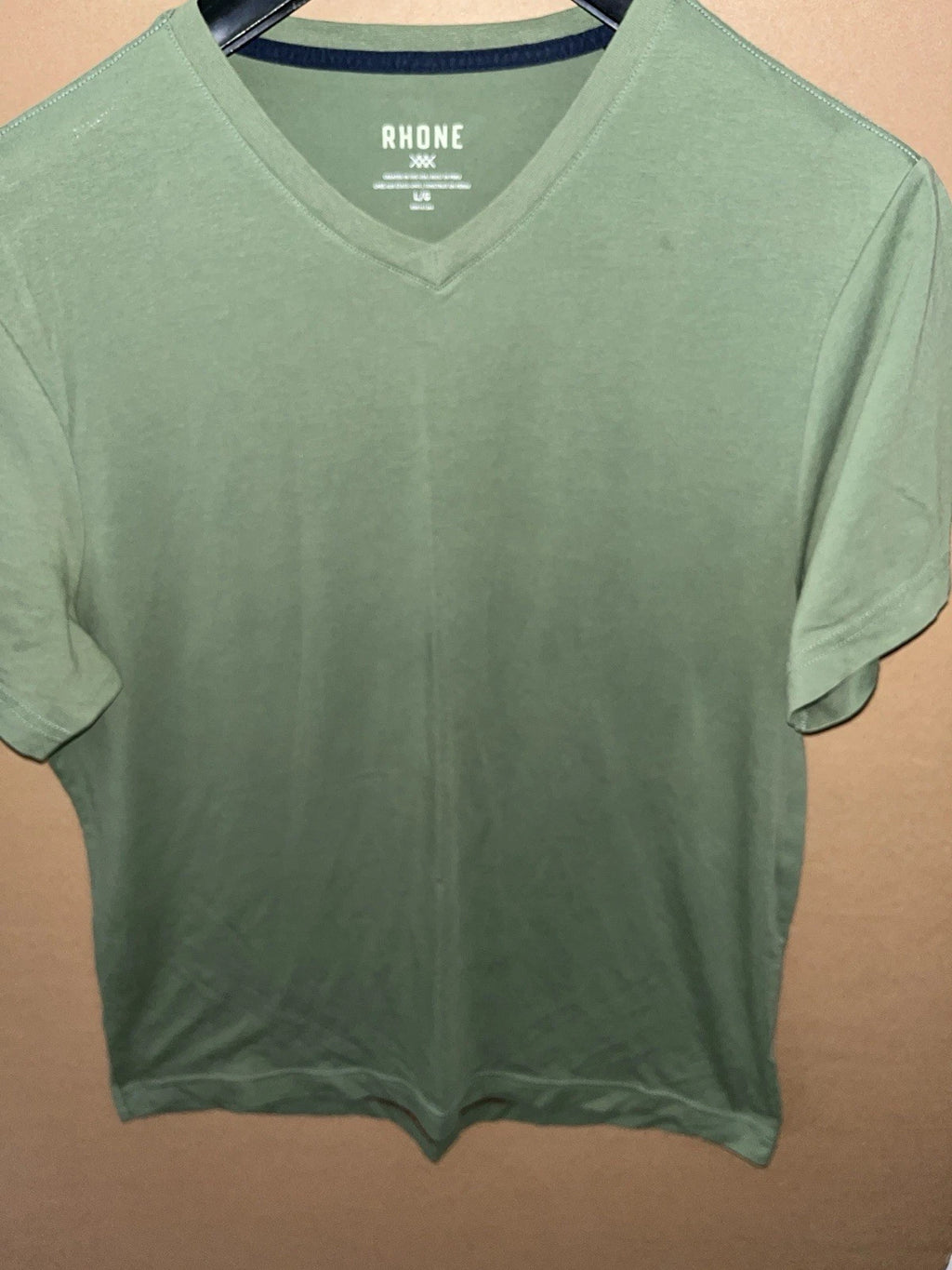 Rhone Element Men Shirt L Green V Neck Short Sleeve Stretch Casual Pima Cotton