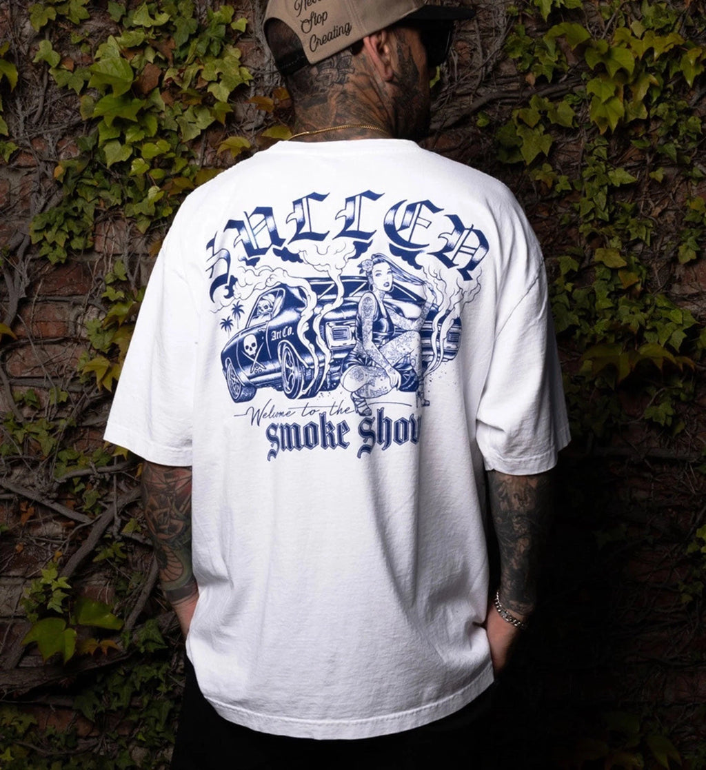 SULLLEN CLOTHING SMOKE SHOW WHITE  '1 TON' OVERSIZED HEAVYWEIGHT PREMIUM T-SHIRT