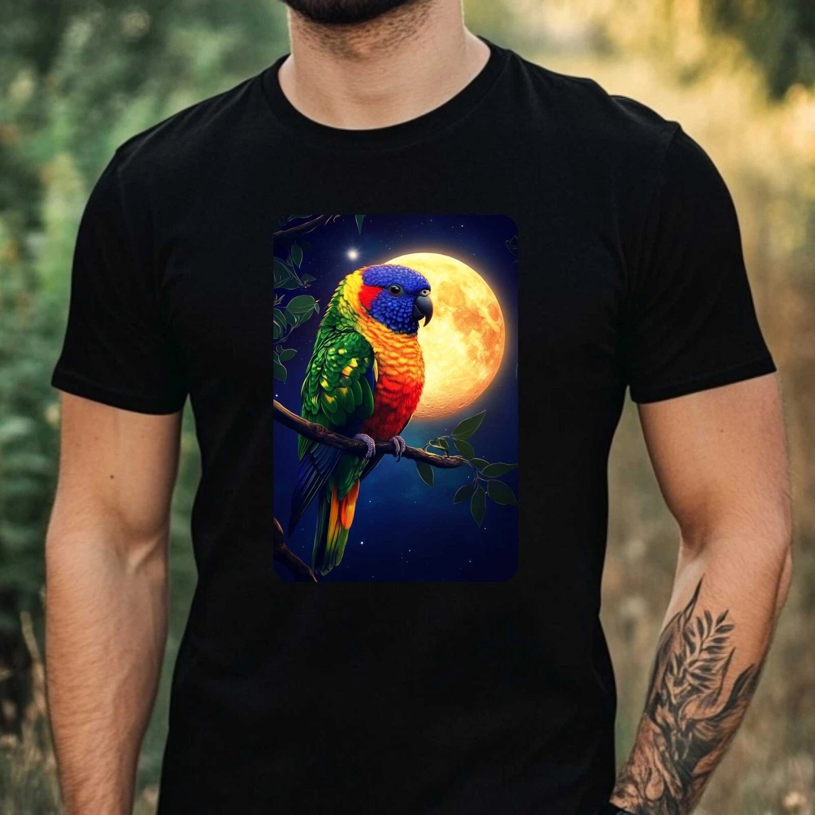 Mens Rainbow Lori Full Moon Print Cotton T-Shirt Size XS to 5XL