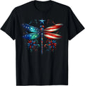 American Flag Dragonfly Patriotic 4th of July Red White Blue USA Pride T-Shirt