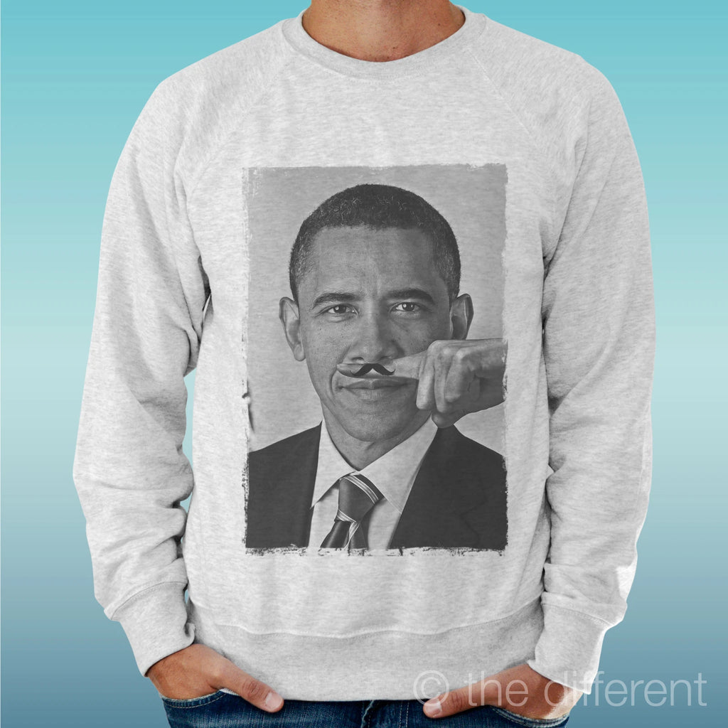 Felpa Man Light Sweater Light Grey " Obama Mustache Moustache Funny "