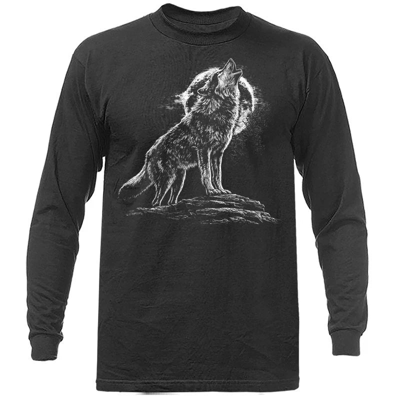 Howling Wolf Moonlight Wilderness Outdoor Wildlife Nature Long Sleeve T-Shirt