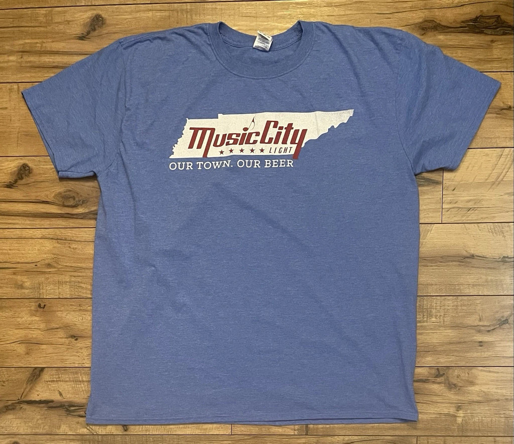 Music City Our Town Our Beer Graphic Tee T-shirt Light Blue Sz 2XL