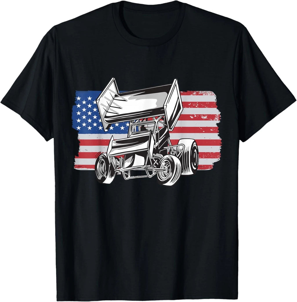 Sprint Car Racing American Flag Patriotic Race Car Driver USA Gift Mens T-Shirt