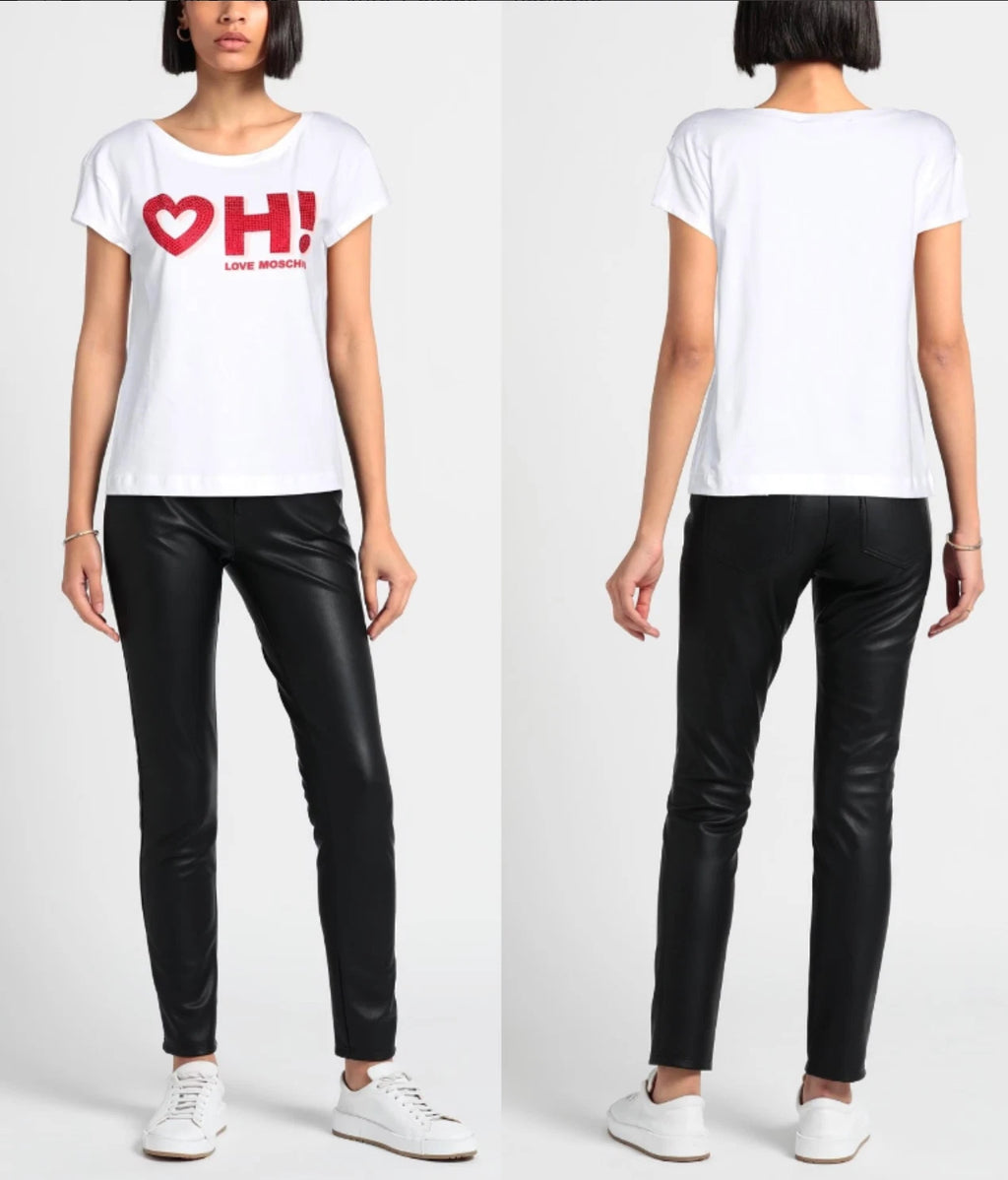 Moschino Love Blouse Heart OH! Boxy Fit Rhinestones Rhinestones Shirt Tee New L