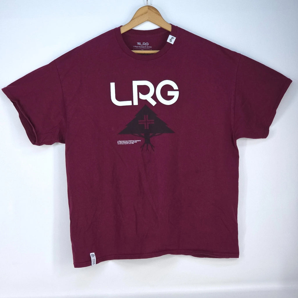 LRG Tree Logo Graphic Print T Shirt Mens 2XL Burgundy Streetwear Skate Urbanwear