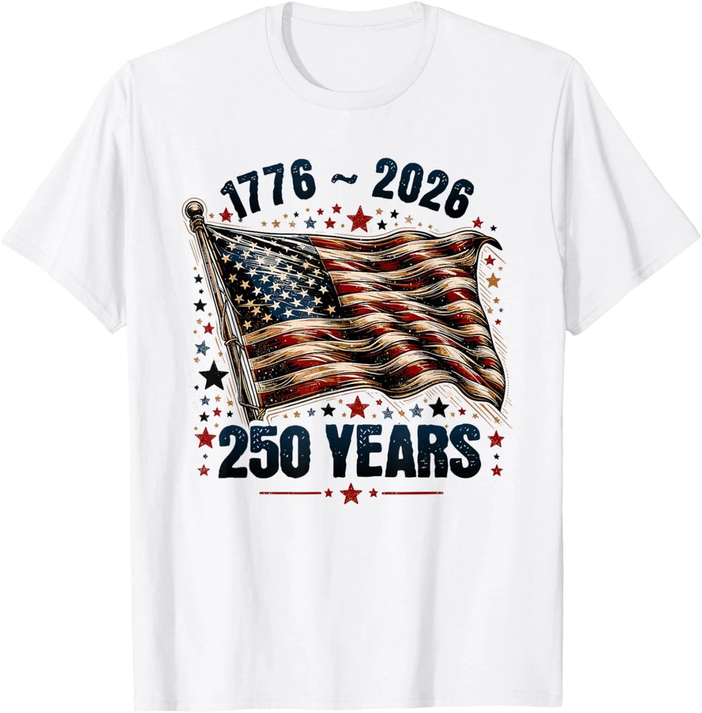 US Flag and Stars 250 Years 1776-2026 250th Birthday Unisex T-Shirt