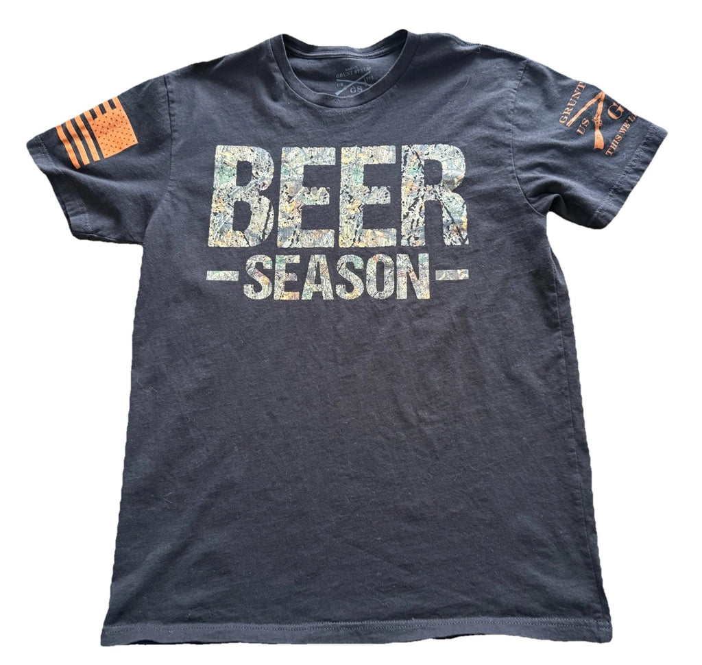Grunt Style Camo Beer Season T Shirt Mens Large Black Short Sleeve USA Flag Tee