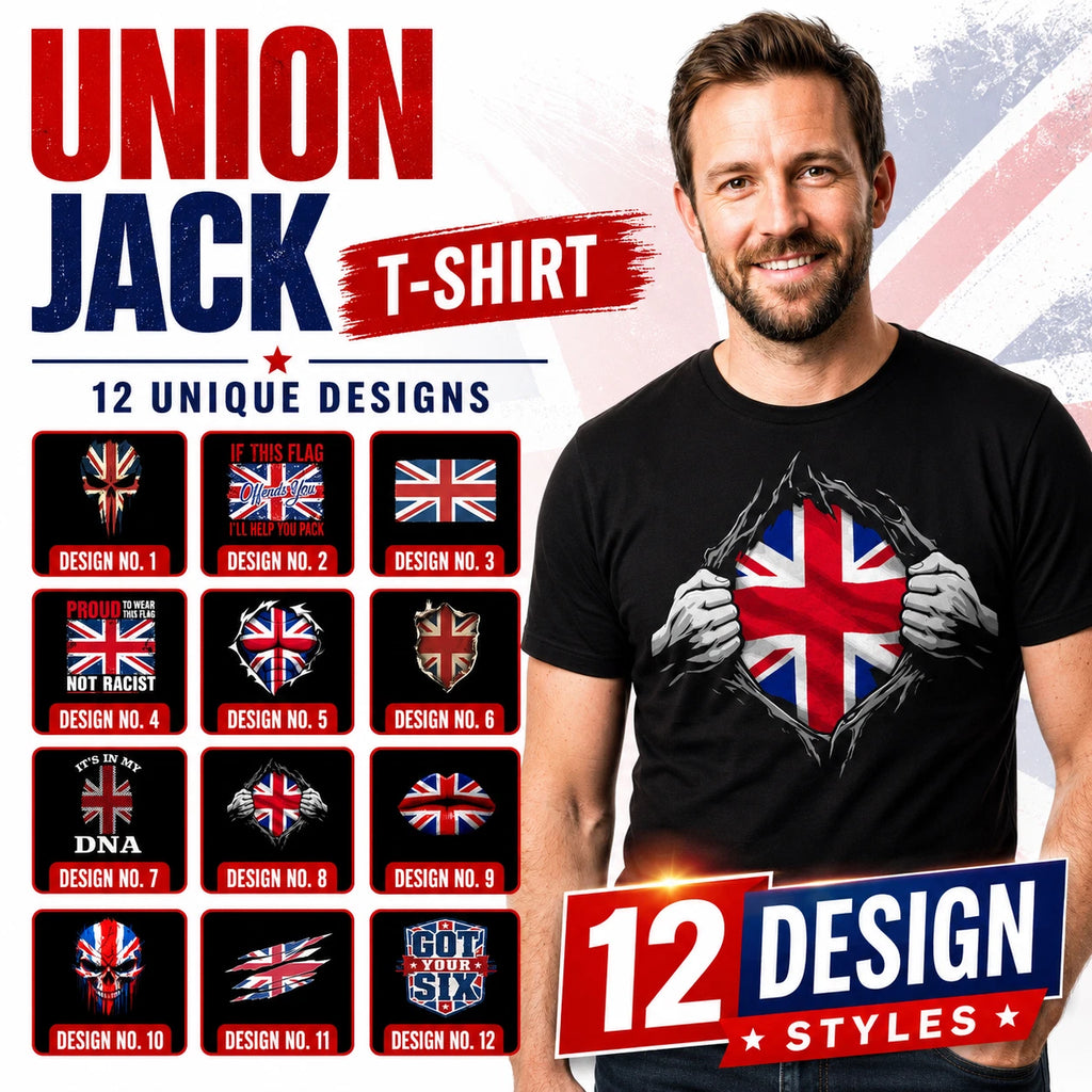 Union Jack T-Shirt | British Flag Patriotic UK Pride Tee | 12 Designs Options