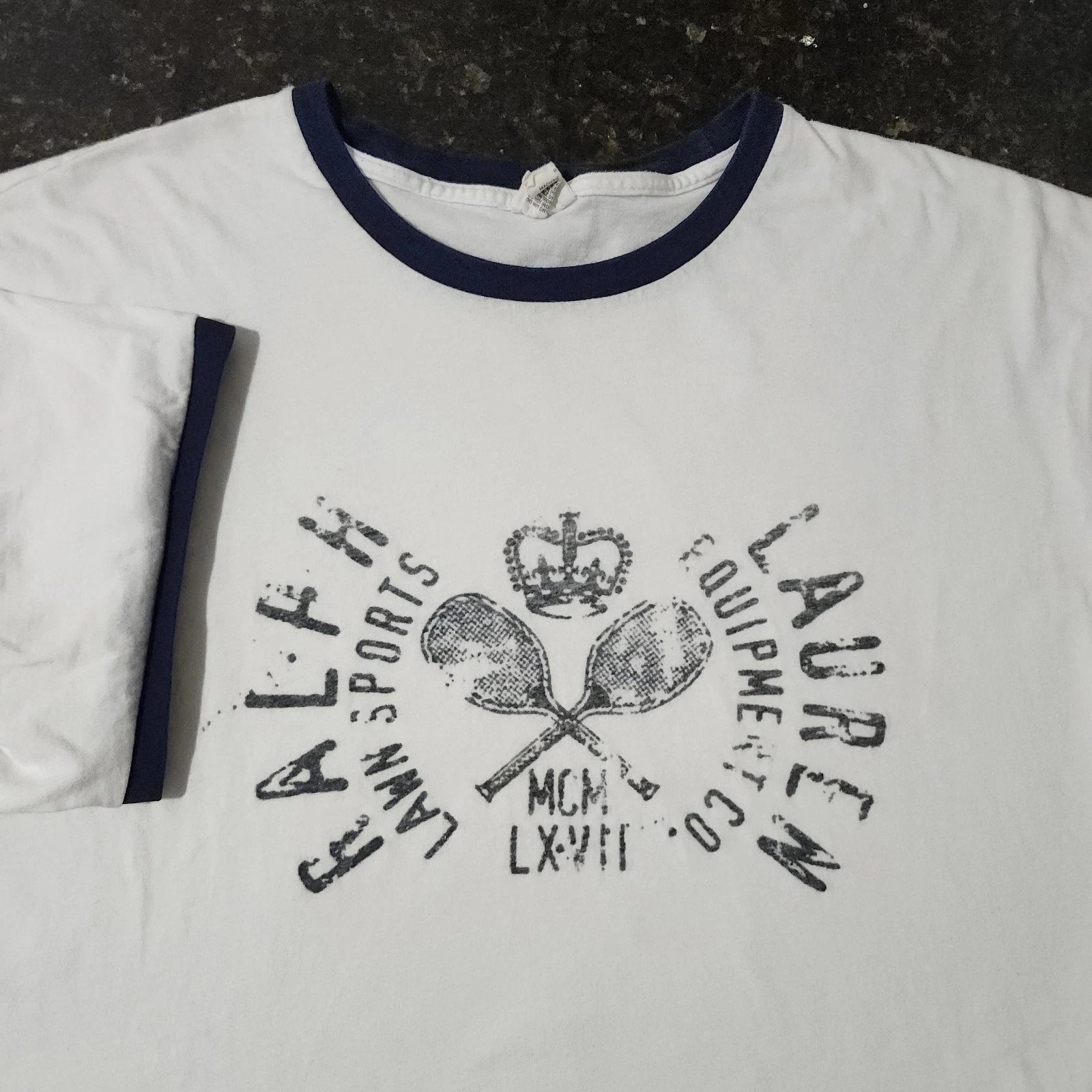 Polo Ralph Lauren Lawn Sports Equipment  Tennis Crown Ringer T Shirt Mens Large