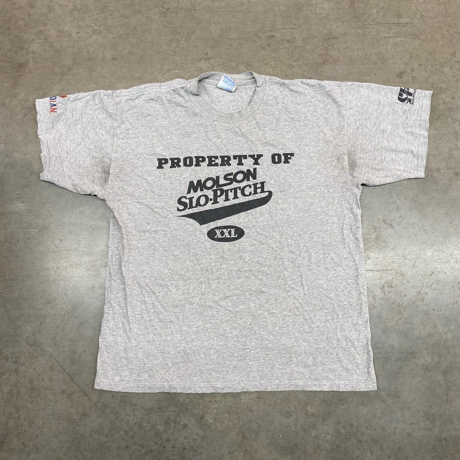 VTG Molson Slo Pitch Graphic T Shirt Grey Canada Beer Tee Mens XL