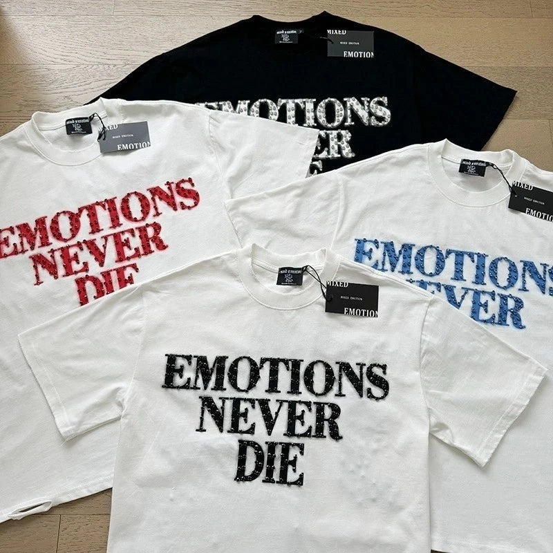 Mixed Emotion Retro Beaded Letter Design Loose Casual T-Shirt