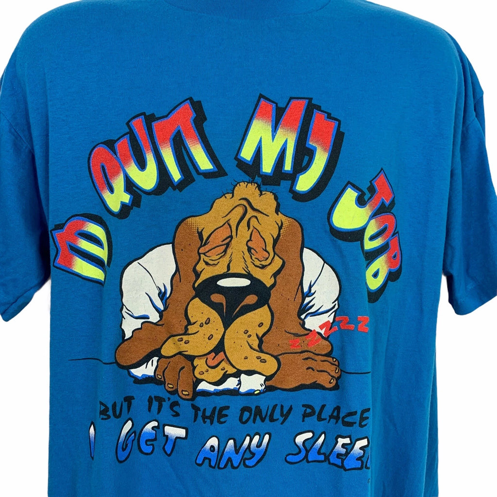 Asleep On The Job Vintage 80s T-Shirt Dog Funny  Workplace Humor Made In USA L