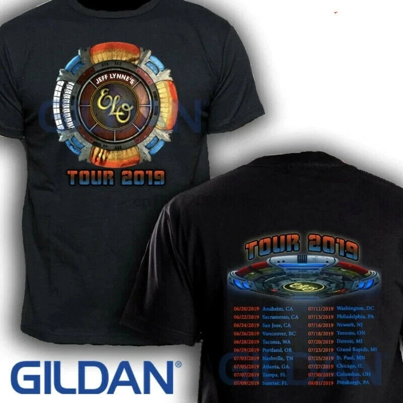 Jeff Lynnen ELO tour 2019 T-Shirt full Size Men Black and white Shirt