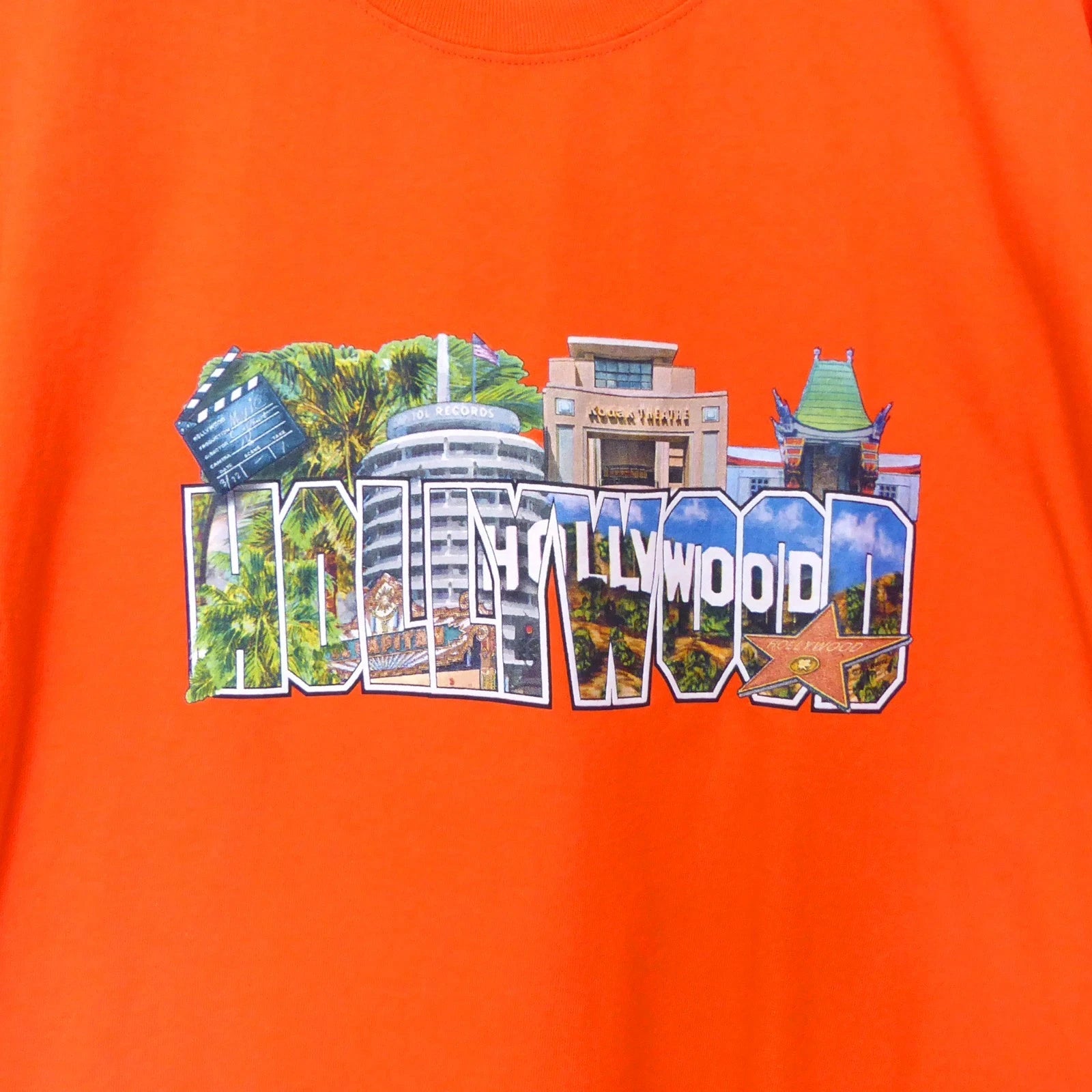 Vintage Y2K 2000s orange Hollywood California souvenir graphic t shirt size XL