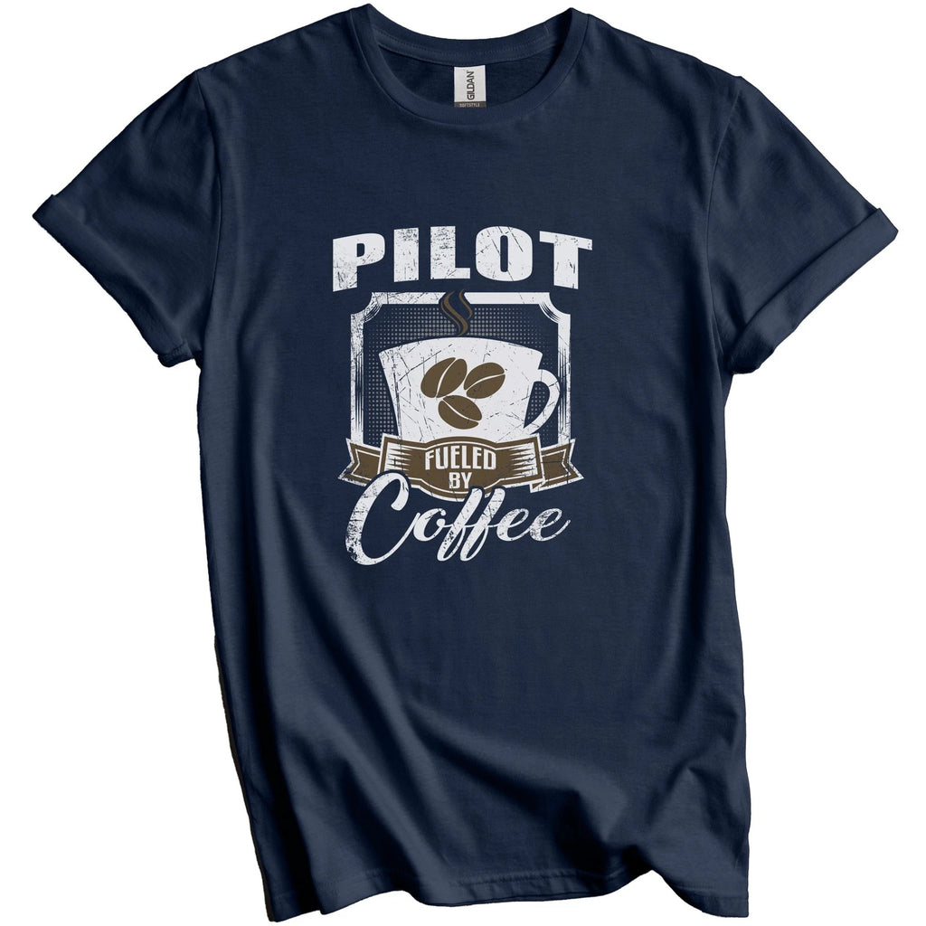 Pilot Fueled By Coffee Funny T-Shirt Gift for Airplane Pilot