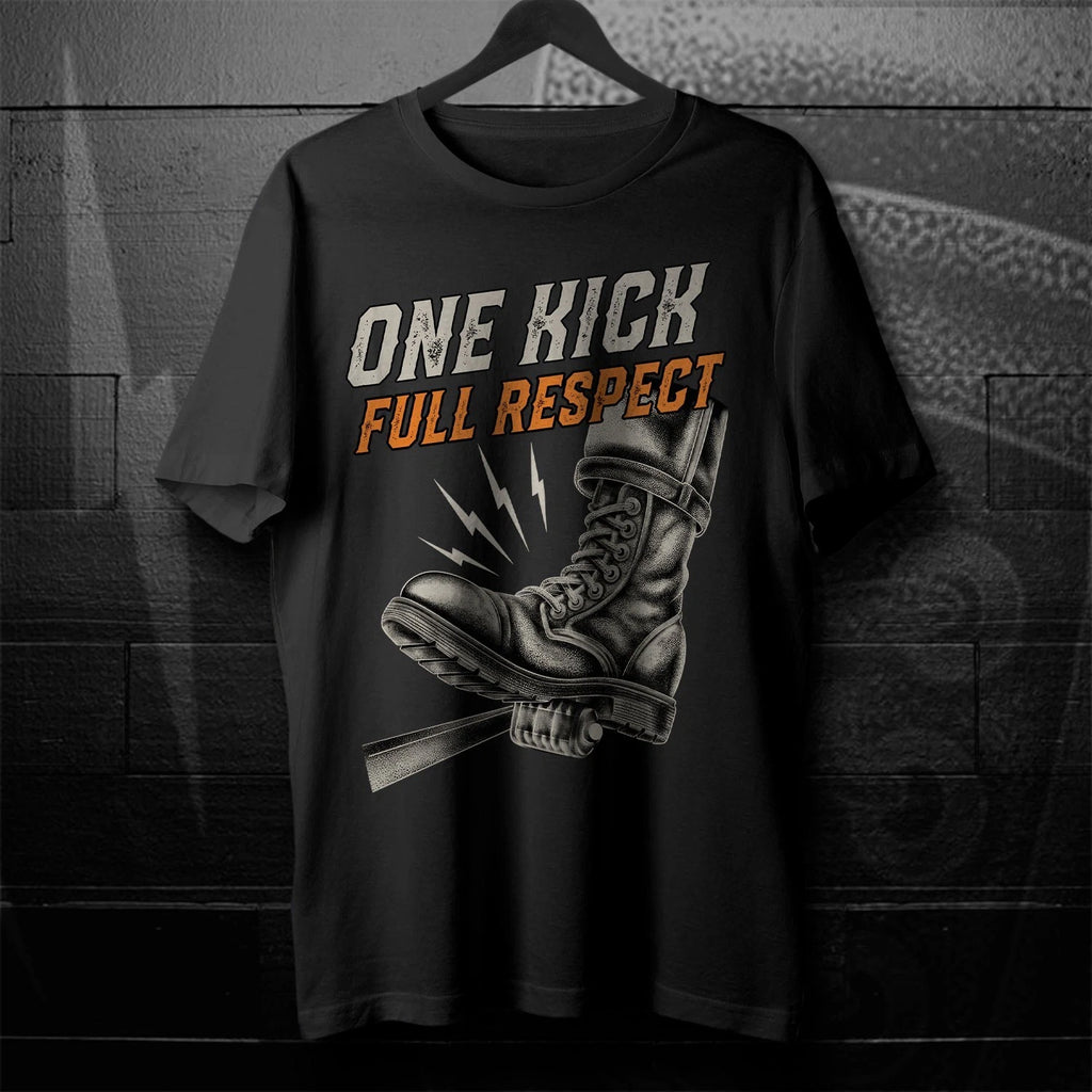 Biker T-Shirt One Kick Full Respect, Kickstarter Motorcycle Stylish Tee Shirt