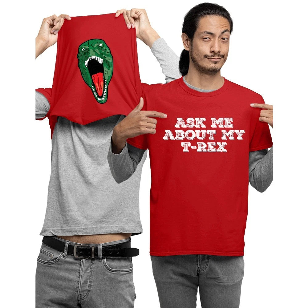 Ask Me About My T-Rex Dinosaur Kids and Adults Unisex Novelty Flip T-Shirt