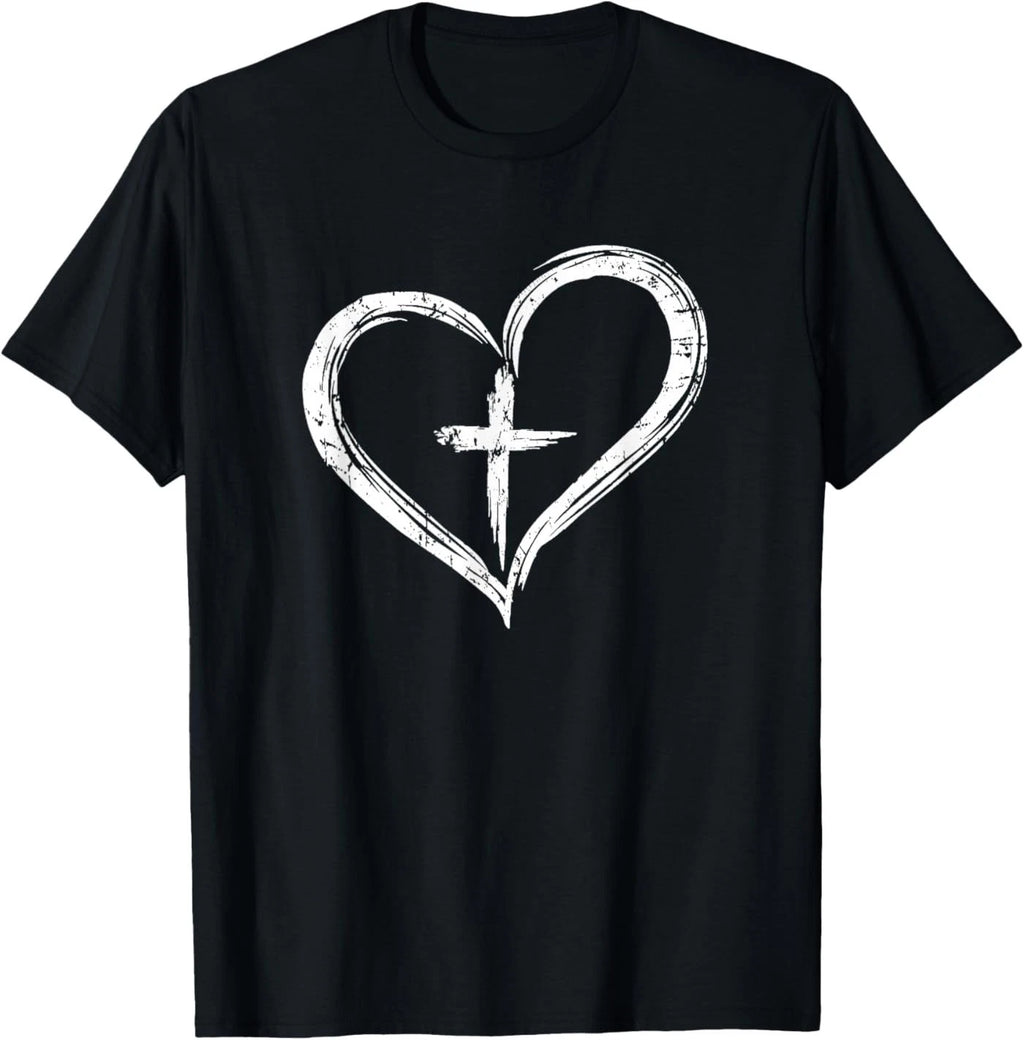 Stylish Cross in Heart Christian T-Shirt T-Shirt