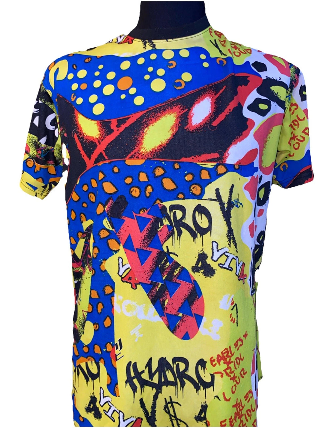 Royal Blue Label Graffiti T Shirt Colorful Print Urban Street Art Size M