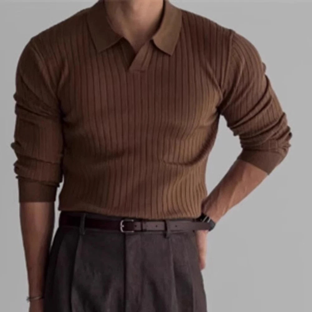 Men Casual Long Sleeve Knitwear Jacquard Tops Lightweight Classic Style