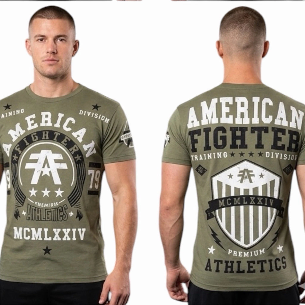 AMERICAN FIGHTER Military Green DALTON  Athletic Graphic T-shirt NWT
