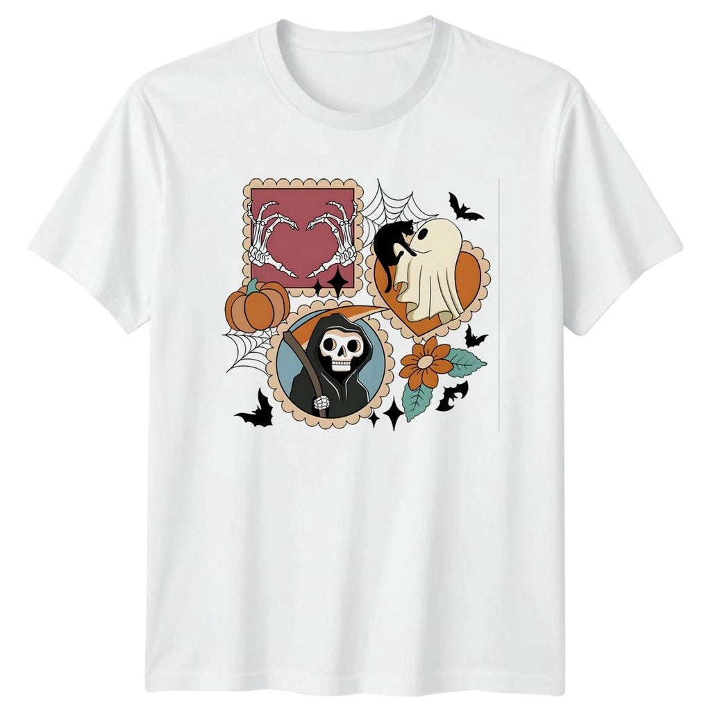 Halloween T-Shirt Cute Spooky Skeleton Ghost Pumpkin Gift For Him And Her