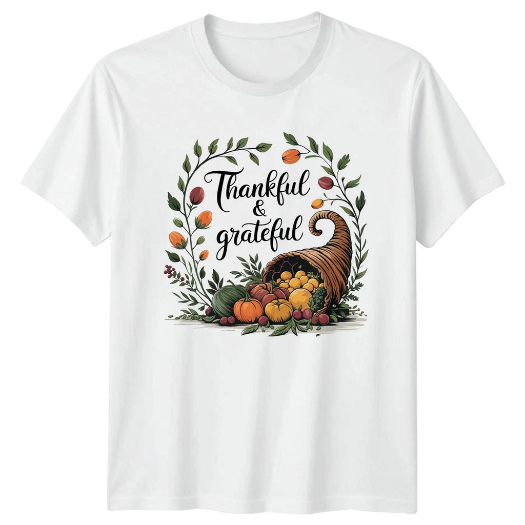 Thankful And Grateful T-Shirt Autumn Harvest Thanksgiving Gift For Him And Her
