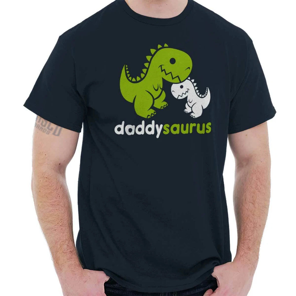 Father's Day Daddysaurus Dad Dinosaur Pun Mens Casual Crewneck T Shirts Tees
