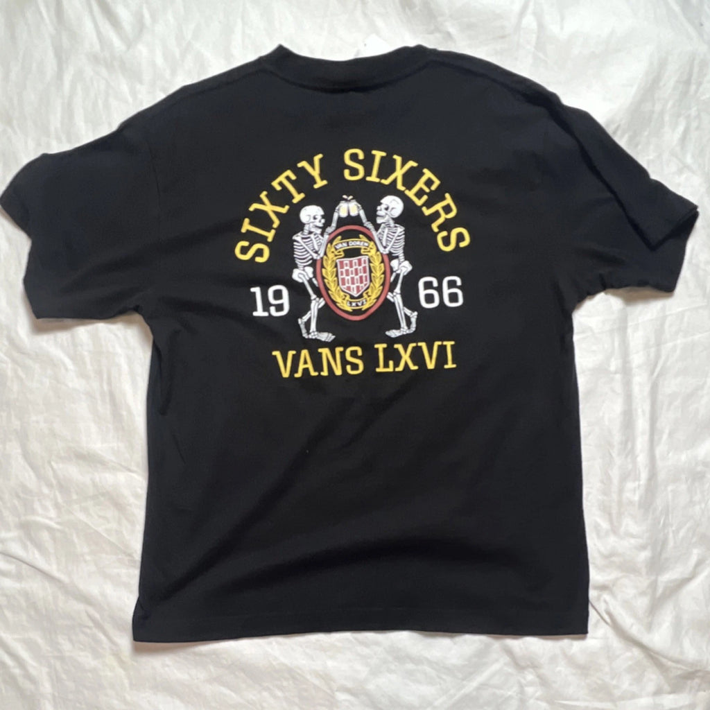 VANS Men's M Black Skull Graphic Logo Cotton T-Shirt Short Sleeve Crew Neck