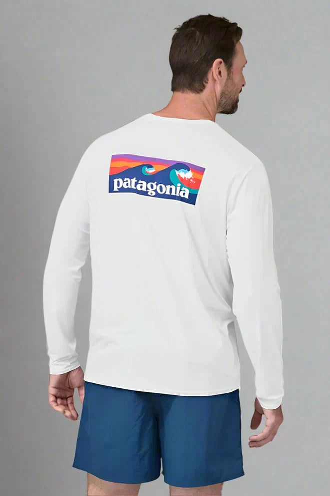 Patagonia Long Sleeve Cap Cool Daily Graphic Shirt Waters Boardshort Logo: White