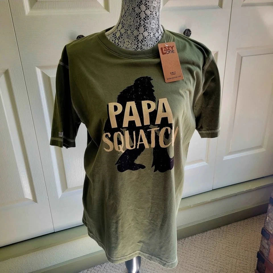 Green LazyOne Men's Papa Squatch Tee With A Graphic Design Of A Sasquatch