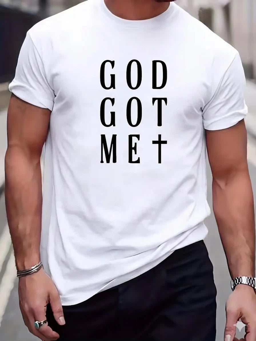 Men's Christian Jesus T Shirt God Got Me Faith Cross Graphic Religious Tee