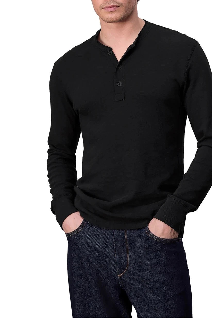 RAG & BONE Men's Long Sleeve Classic Flame Henley T-Shirt, Jet Black, Size L