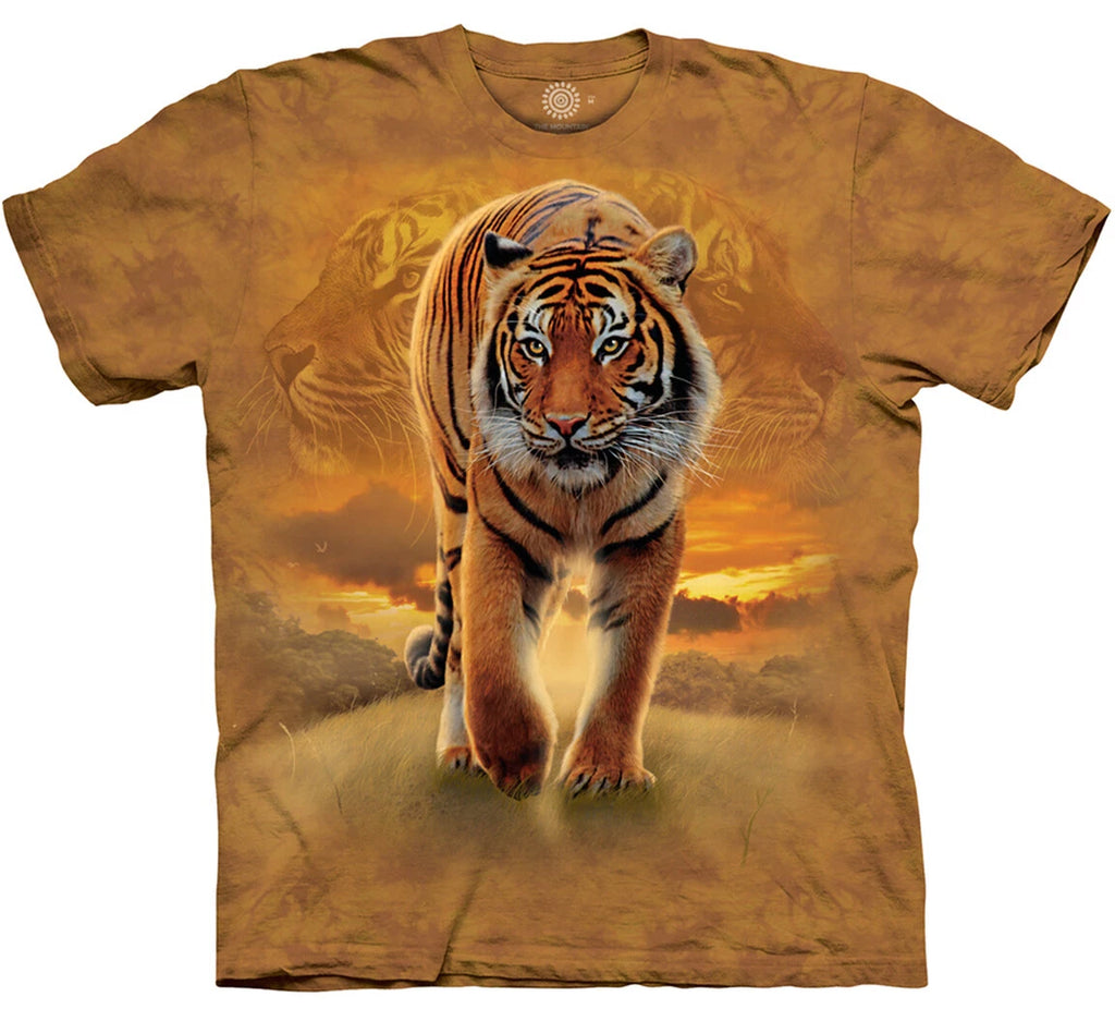 Rising Sun Tiger King Exotic Vintage Tigers Mountain Animal Orange T-Shirt S-2X
