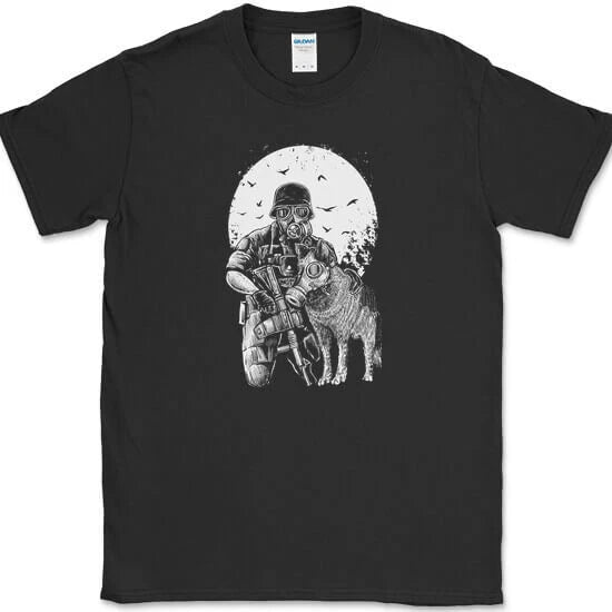 Gasmask Trooper T-Shirt Military Dog Trendy Apoc Graphic Tee