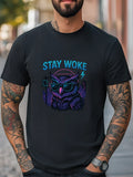 Stay Woke T-Shirt Neon Owl with Shades Graphic Tee Retro Vaporwave Streetwear