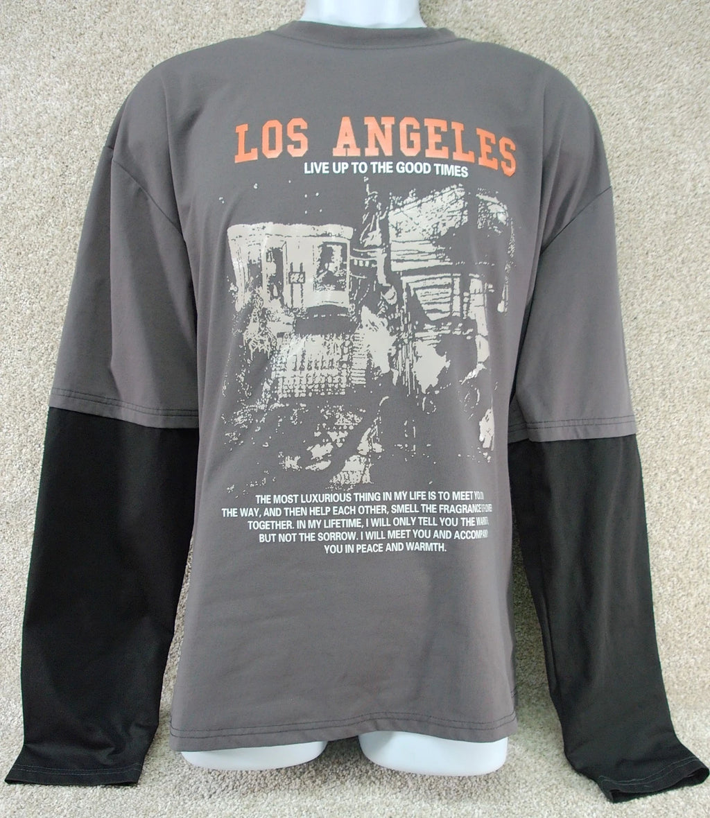 ROMWE Los Angeles Graphic Long Sleeve Layered Look Shirt Size M